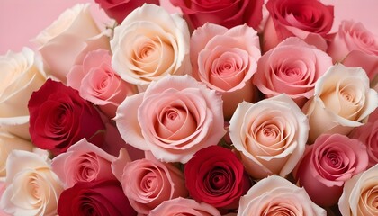 Obraz premium A stunning bouquet of multi-colored roses, showcasing romance and natural beauty perfectly.