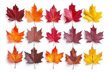 Fototapeta premium Autumn maple leaves collection white background.