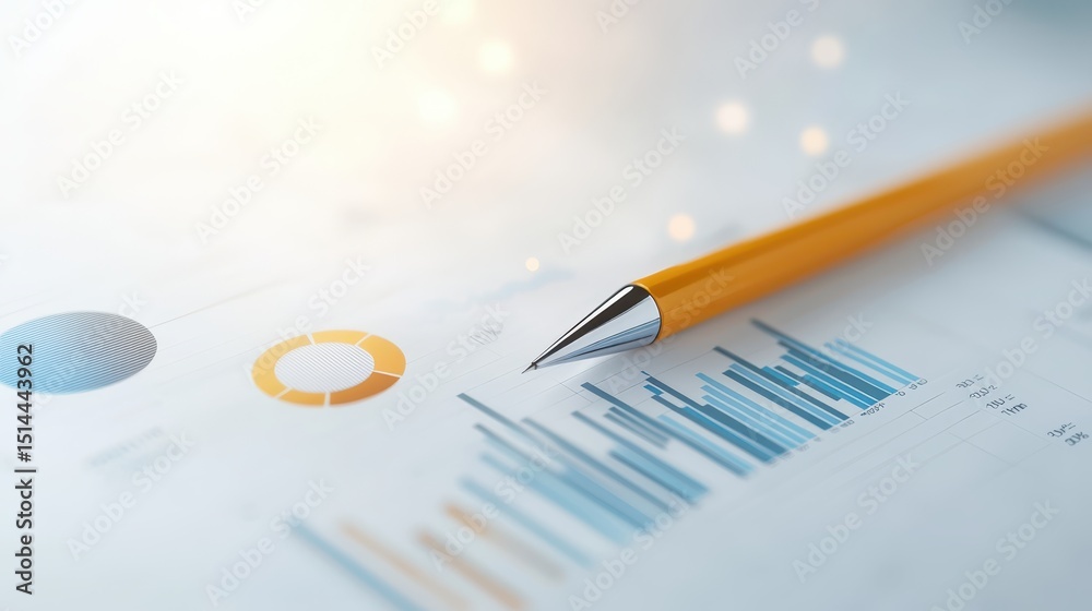 Aufkleber business discussing topview concept. Pen on a financial report with graphs and charts, symbolizing analysis and strategy.