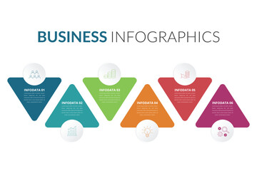 Infographic template of triangular elements. Business concept with 6 options, steps, parts, segments. Vector banner for web, timeline infographics, workflow layout, diagram, chart, annual report