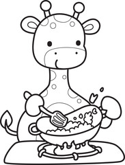 Outline of Cute giraffe animals with various activities.
Lineart of Funny sticker of Giraffe animal kids.