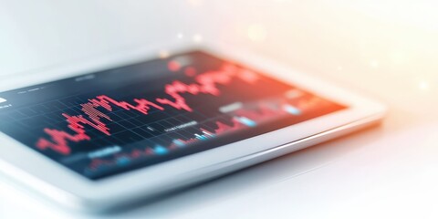 business discussing topview concept. Digital tablet displaying financial data and stock market trends with vibrant graph lines.