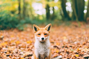 Obraz premium Fox in autumn forest portrait closeup