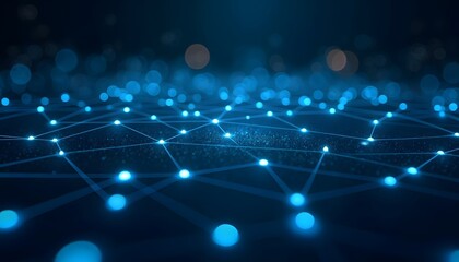 A futuristic network of interconnected nodes pulses with digital energy, simulating complex data flow. The glowing links suggest connections, communication and the ever-evolving digital landscape.