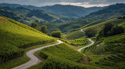 Serene Vineyards Rolling Hills Scenic Landscape