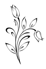 decorative element with stylized flowers on stems with leaves and curls