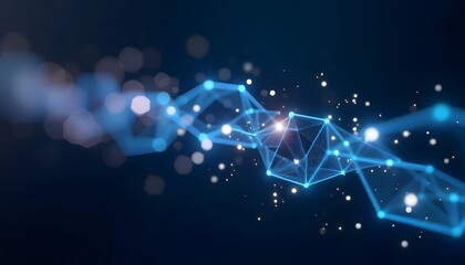 A dynamic digital network pulses with interconnected data points. An abstract geometric structure glows, creating a sense of futuristic technological innovation.
