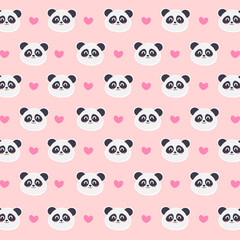 Cute panda seamless pattern with heart and pink background. Cute animal illustration. Can be used for wallpaper, paper wrapping, and fashion fabric