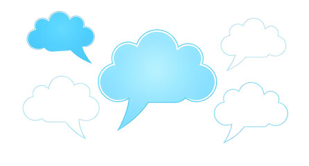 Cloud speech bubbles set, Cartoon cloud speech bubbles, Cloud chat bubbles vector, Comic speech bubble cloud, Speech bubble cloud icons, Cloud-shaped text bubbles, Hand-drawn cloud speech bubbles, Cut