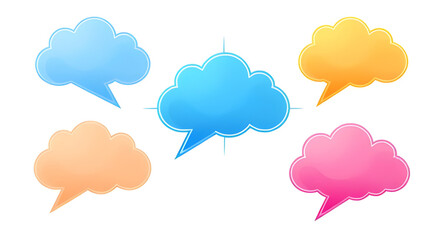 Cloud speech bubbles set, Cartoon cloud speech bubbles, Cloud chat bubbles vector, Comic speech bubble cloud, Speech bubble cloud icons, Cloud-shaped text bubbles, Hand-drawn cloud speech bubbles, Cut