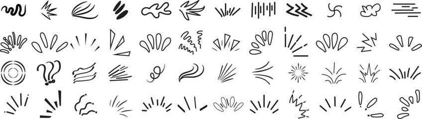  Vector Doodle Sparkles and Starburst Elements Radiant Light, Comet Trails, Flash Effects Set Set Doodle line sparkle vector set