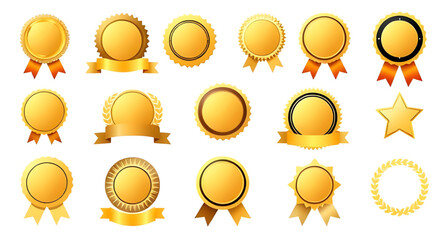 Golden award medal, Gold medal, First place medal, Winner medal, Victory medal, Achievement medal, Gold award, Shiny medal, Champion medal, Golden badge, Medal of honor, Gold ribbon medal, Trophy meda