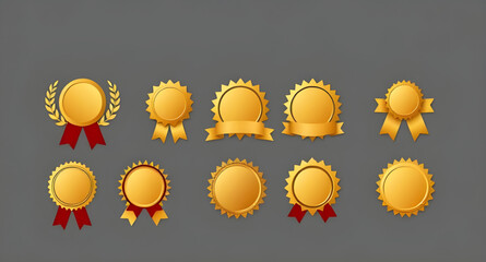 Gold award icons, Gold sports medals, Gold honor medals, Gold champion medals, Gold badge set, Gold medals vector, Gold ribbon medals, Gold star medals, Glossy gold medals, Gold medal designs, Gold me