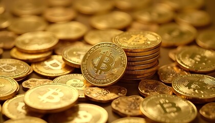 Digital gold rush, the photograph captures the allure and promise of Bitcoin and cryptocurrencies. showcasing a wealth of virtual currency as a symbol of the evolving financial landscape.