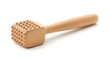 A solid wood meat tenderizer with a rounded handle and dual-head surface for flattening and softening meat cuts.