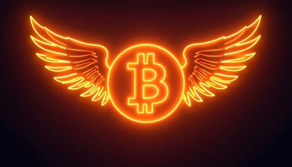 Bitcoin soars to new heights with radiant golden wings and a digital glow, highlighting the evolving landscape of digital currency.