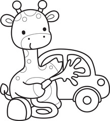 Outline of Cute giraffe animals with various activities.
Lineart of Funny sticker of Giraffe animal kids.