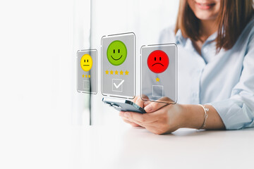 Customer service evaluation concept. Client feedback from marketing survey excellent service and...