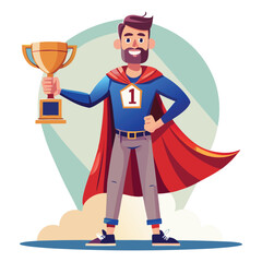Super Dad Holding Trophy Father's Day Vector Illustration