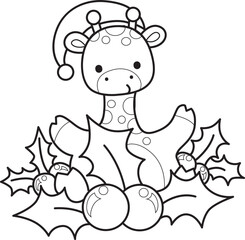 Outline of Cute giraffe animals with various activities.
Lineart of Funny sticker of Giraffe animal kids.