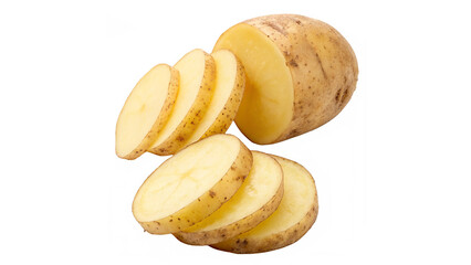 golden Slices of Raw Potato isolated on transparent background