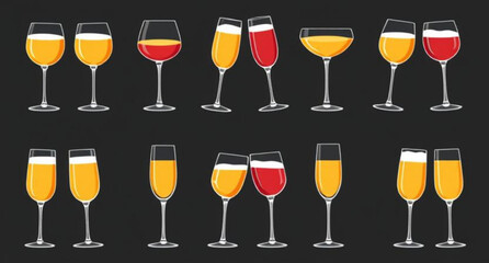 Set of champagne, Champagne glass vector set, Champagne bottle illustration, Champagne celebration icons, Champagne flute clipart, Champagne toast vector, Sparkling wine icon set, Champagne explosion 