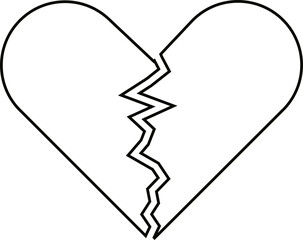 Heartbreak icon. Broken heart or divorce vector isolated on transparent background. Outline drawing broken red hearts line clipart breakup symbol for apps and websites