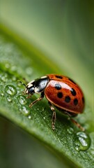 Fototapeta premium ladybug on green leaf