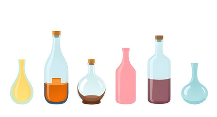 Set of bottles illustration, Bottle vector set, Glass bottles illustration, Vintage bottles clipart, Cosmetic bottles collection, Perfume bottles vector, Medicine bottles illustration, Kitchen bottle 