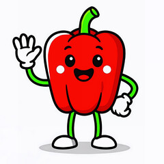 Cute Red Bell Pepper Cartoon Character Waving Hand
