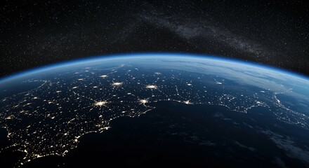 Obraz premium Earth from space city lights night view galaxy stars planet horizon world