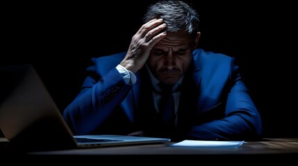 Stressed Businessman Working Late at Night