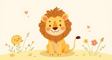 Fototapeta premium Lion animated cartoon for kids, Cute lion cartoon, Baby lion animation, Funny lion for children, Lion cub cartoon vector, Jungle lion cartoon, Happy lion illustration, Friendly lion character, Lion fo