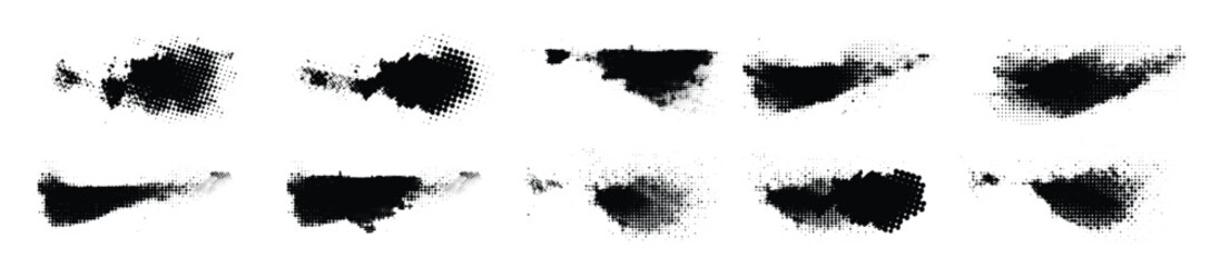 grunge halftone brush strokes set black white abstract texture pack