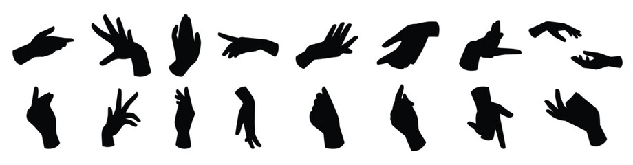 Collection hand icon set isolated flat vector silhouettes