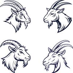 Goat head icon set, goat icon, goat logo. set. Adobe Illustrator Artwork