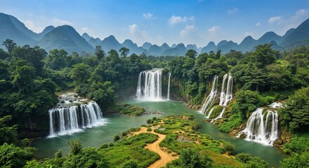 Beautiful waterfall landscape nature scenic mountains forest guizhou china asia