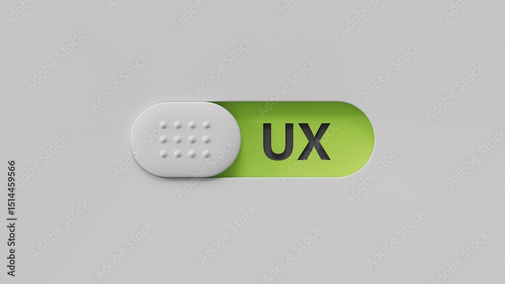 Poster word ux with slide switch.close up of slide switch,business concept.3d rendering on green background