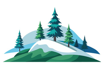 Obraz premium Winter hill with pine trees 