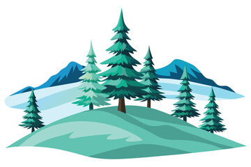 Winter hill with pine trees 