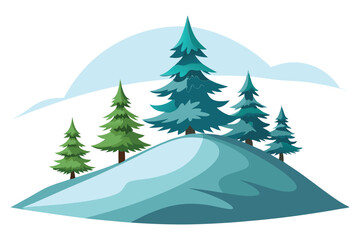 Winter hill with pine trees 