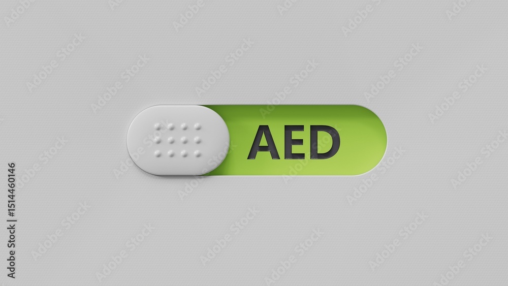 Poster slide switch with aed business word.close up of slide switch,business concept.3d rendering on green 