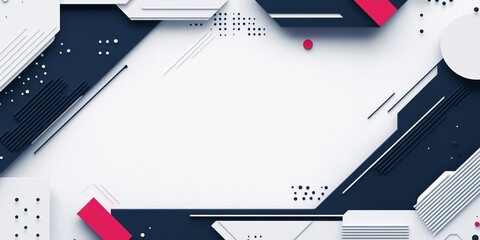 Abstract sporty masculine background with layered geometric shapes, lines, dots, and textured elements in navy, white, and pink colors