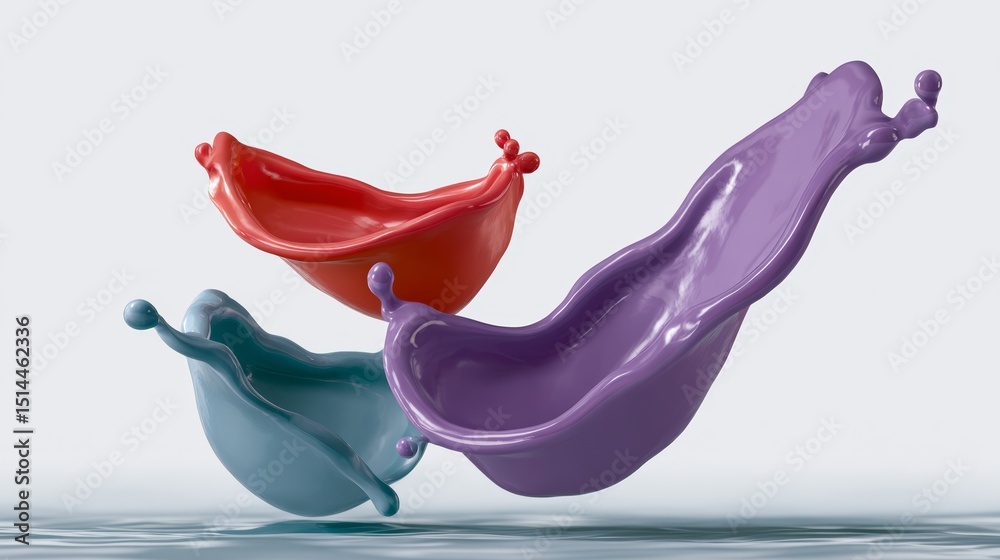 Poster three bowls of different colors are floating in the air, creating a splash of color. the bowls are a