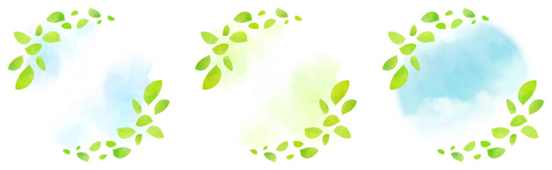 水彩の葉っぱの丸フレームセット