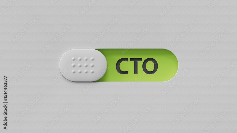 Poster word cto with slide switch.close up of slide switch,business concept.3d rendering on green backgroun