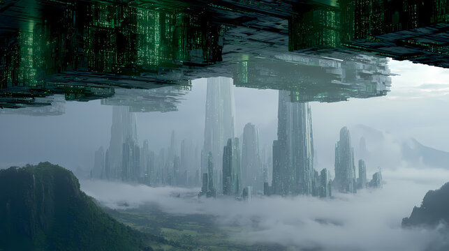 cinematic poster for interstellar saga | future nostalgia | epic curiosity | emerald tech green | three-point sci-fi perspective | alien landscapes | complex panel reflections | hyperreal rendering |