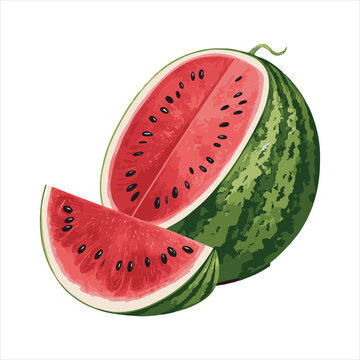 sliced watermelon fruit, green rind, red flesh clip art preview