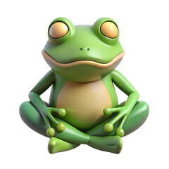 3D Happy green cartoon frog character on a white background