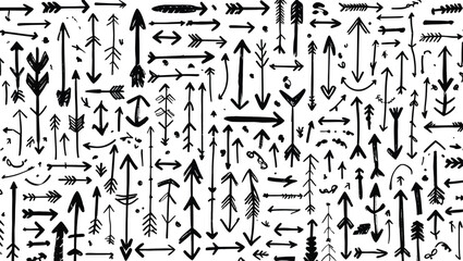 Hand Drawn Arrow Pattern: Seamless Directional Background with Sketchy Black Ink Arrows.